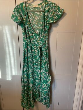 Audrey 3+1 Green Floral Wrap Maxi Dress